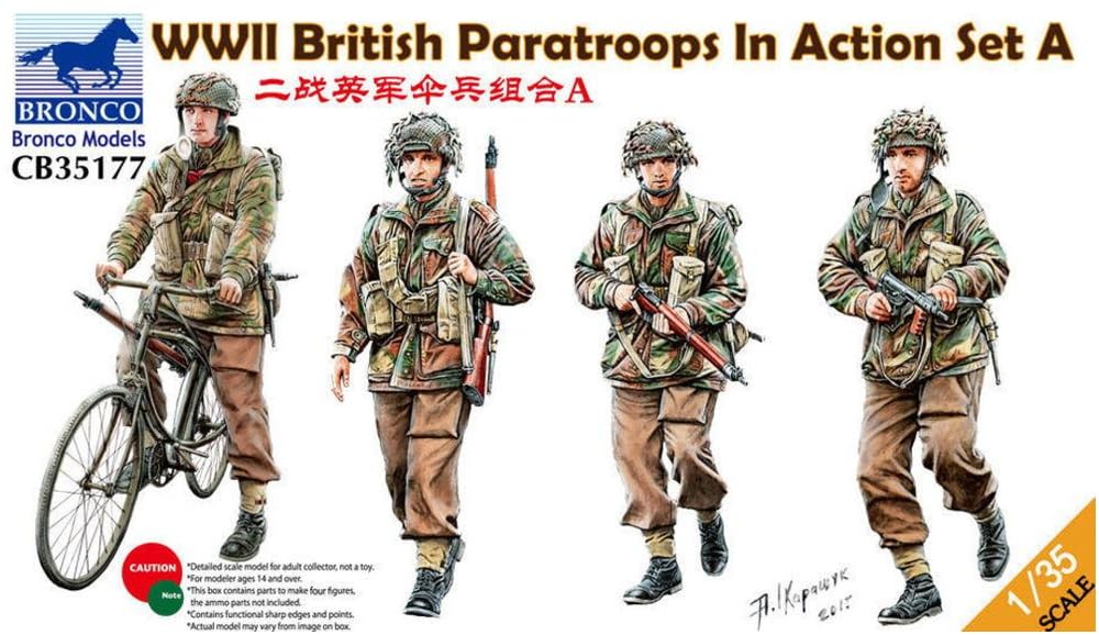 Bronco Model 1/35 British Paratroopers A Set, Cycling and Marching, 4 Soldiers, Plastic Model Kit CB35177