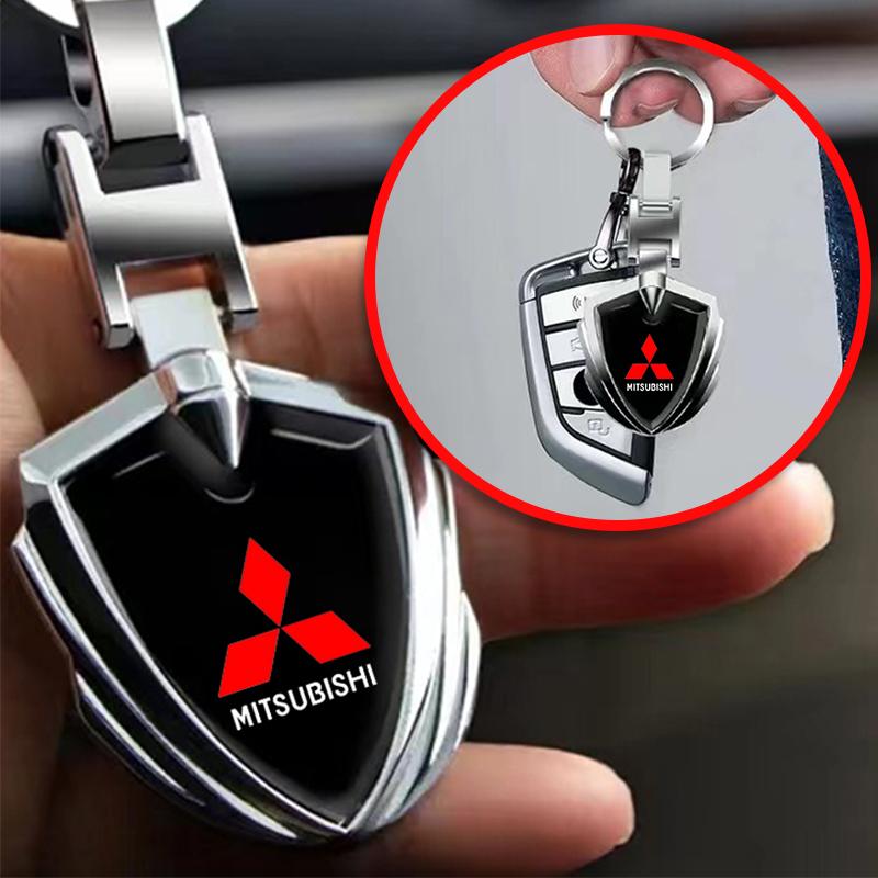 Car Logo Keychain 3D Metal Shield Shaped Keyring For Mitsubishi RALLIART Pajero ASX Lancer X 9 Outlander 3 L200 Car Styling