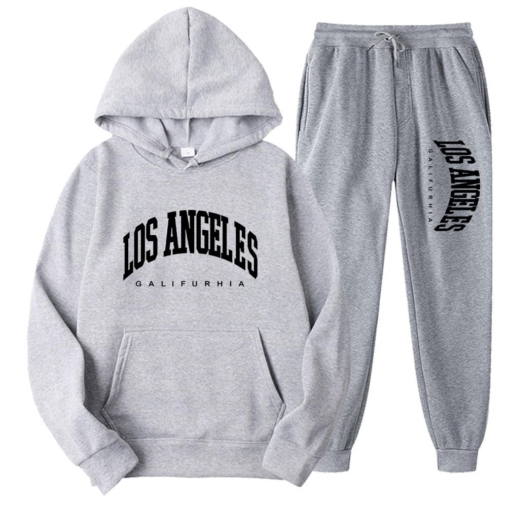 

LOS ANGELES GALIFURHIA Жіночі спортивні костюми Модні спортивні костюми Худі + штани Комплекти з двох предметів Повсякденні світшоти для бігу S