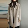 Warm Thickened Woolen Coat for Women Autumn Winter Double Breasted Lapel Flap Pockets Mid Length Loose Fit Overcoat
