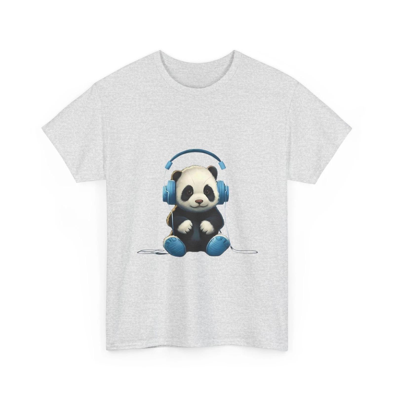 Panda Headphones T-Shirt Cute Panda Music Cartoon Graphic Tee 4XL