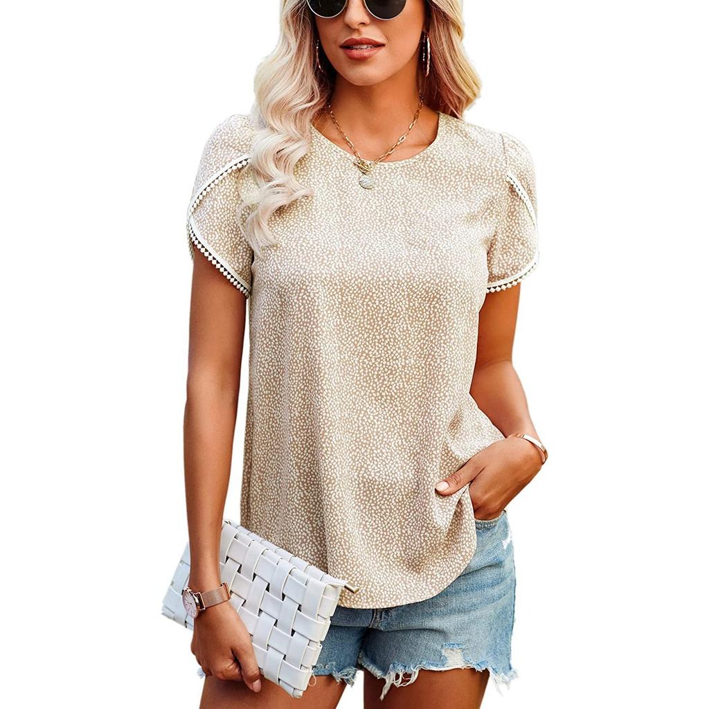 GMXIA Spring Summer Lace Stitching Short Sleeve T-shirt Base for Women