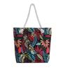 Summer Flower Printed Canvas Beach Handbag for Ladies Single Shoulder Casual Tote Bag Large Capacity