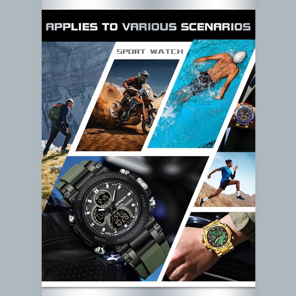 SANDA Watch Cool Trend Multifunctional Sports Waterproof Dual Display Electronic Watch