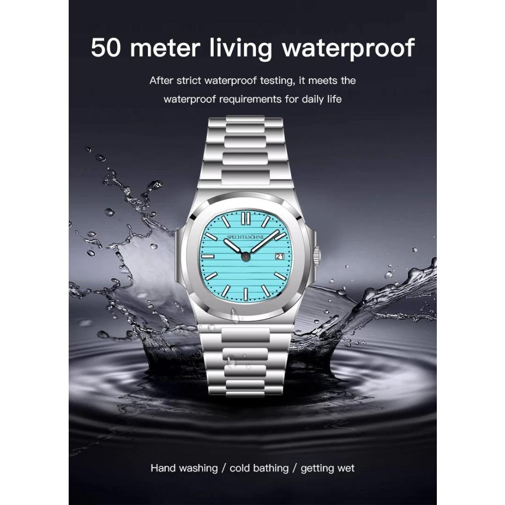 Specht & Söhne New Fashion Ultrathin Mens Watch 39MM Quartz Wristwatch Stainless Steel Waterproof Calendar 5711 Watches For Men