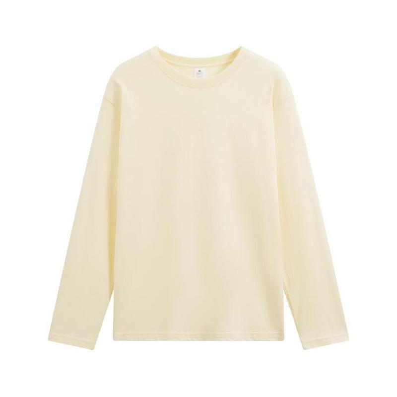 Live Broadcast 230g Heavyweight Pure Cotton Solid Color Long Sleeve T-Shirt with Printed Logo