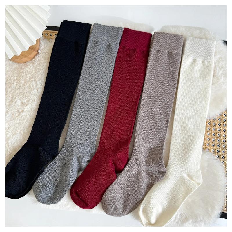 Women Stockings Autumn and Winter Simple Knee Socks School Girls Solid Color Black White Gray Long Socks Stocking