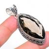 Lab Created Smoky Vintage Pendant 2.4" Silver Tone Marquise Cut Gemstone Jewelry