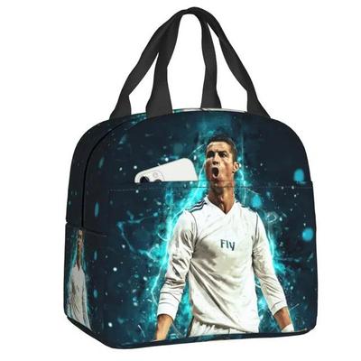 Borsa Termica per Pranzo Cristiano Ronaldo Coppa del Mondo - Design Cartone Animato Bento, Tessuto Oxford, Perfetta per Campus e Ufficio