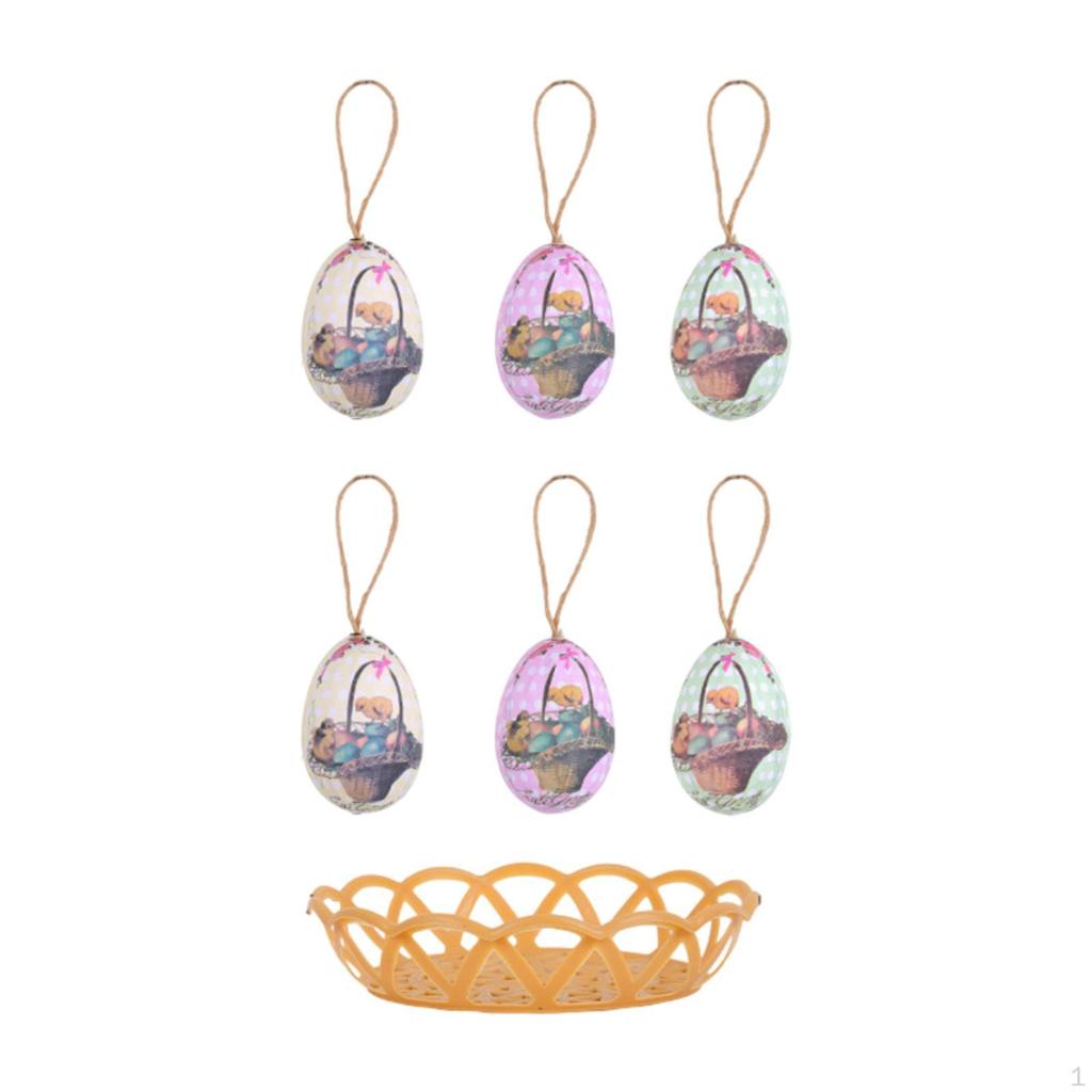 6 Stück Ostereier Dekorationen Bunte Dekoration Freund Geschenke Partygeschenke mit Korb zum Aufhängen