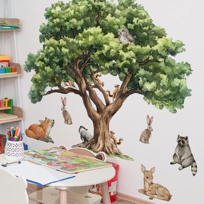 Little Animals Resting In Shade Wall Sticker Kids Room Kindergarten Living Room Wall Decoration Self-Adhesive