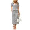 2026 Summer New Women's Fashion Casual Turn-down Collar T-shirt and Slit Skirt Set