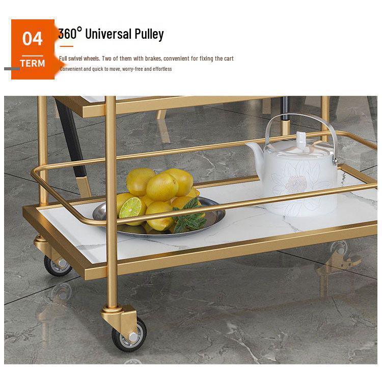 Gold Multi-Layer Nordic Mobile Beverage and Dining Cart for Hotels and Restaurants