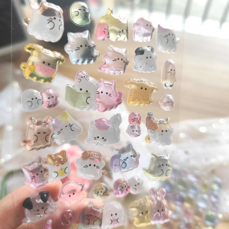 Cartoon Embossed Animal Sticker Waterproof PVC Resin Sticker for Notebook Card Making Phone Cover Kids Room Wall Art
