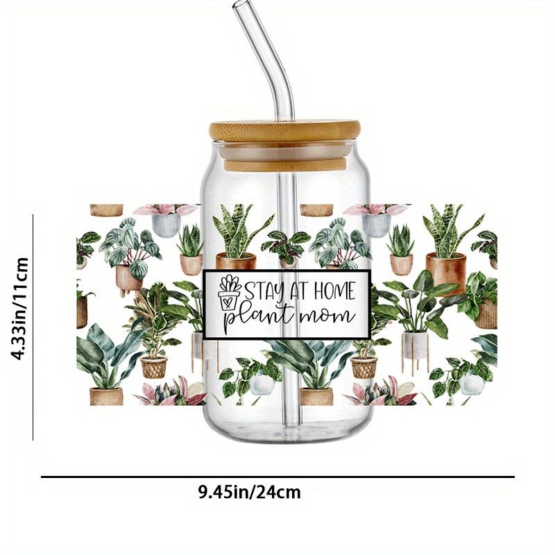 5pcs Cup Stickers - Floral & Plant Design Waterproof, Scratch-Resistant Crystal Finish Decals For 16Oz Glasses, Self-Adhesive, 9.45X4.33 Inches