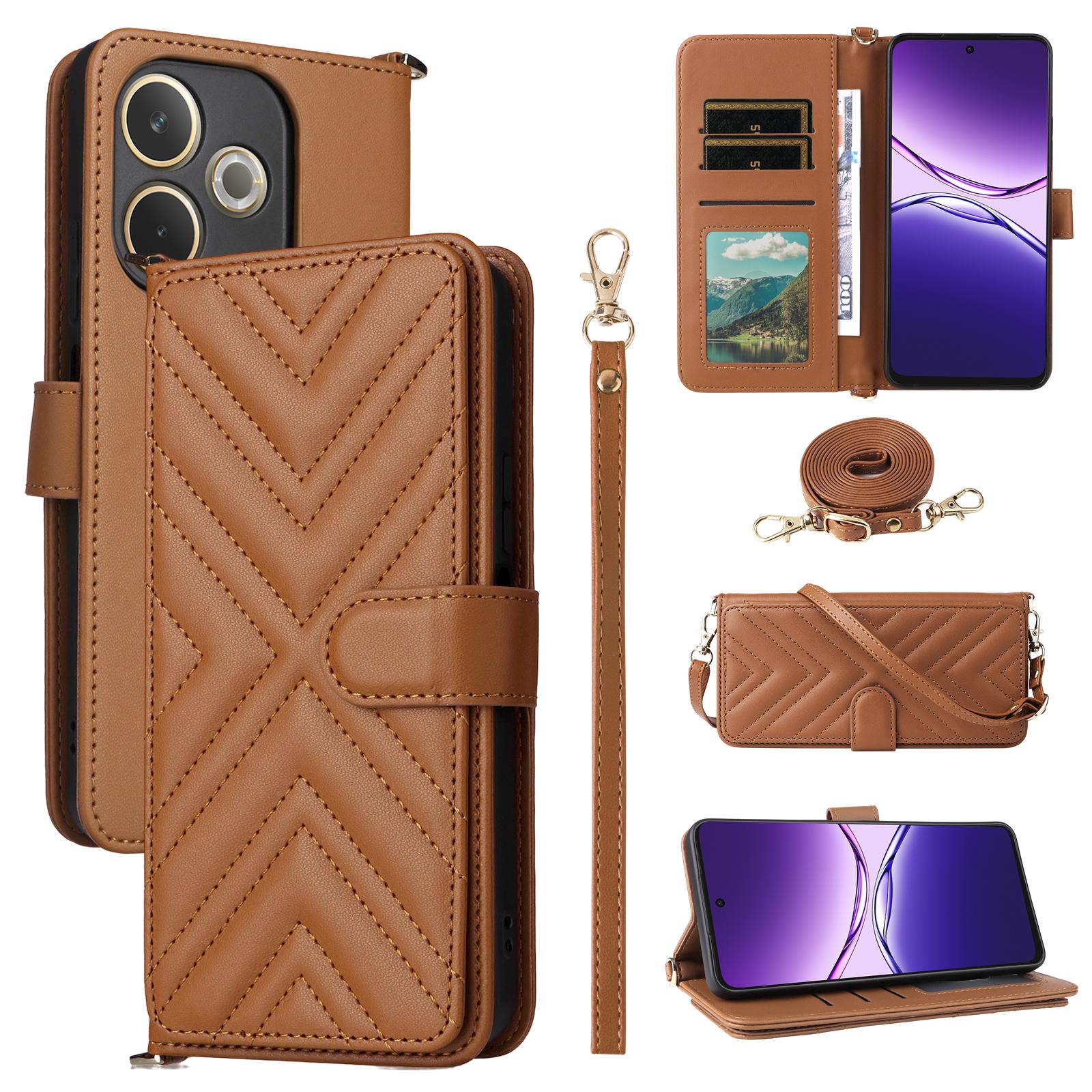 

Для Oppo A5 Pro 5G Чохол-гаманець з плечовим/наручним ремінцем Шкіряний чохол для телефону Підставка Brown