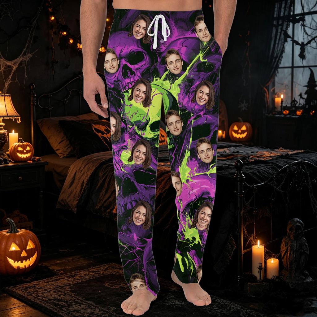 Men's Halloween Pajama Pants with Pockets, Casual Long Sleep Pants for Home