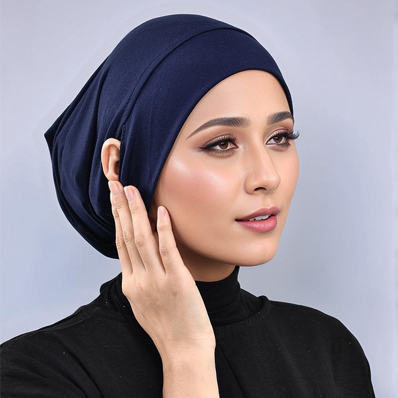 New Design Leaking Ears Caps Women Inner Hijab Muslim Turban Soft Premium Jersey Hijab Open Caps Solid Color Base Tube Caps