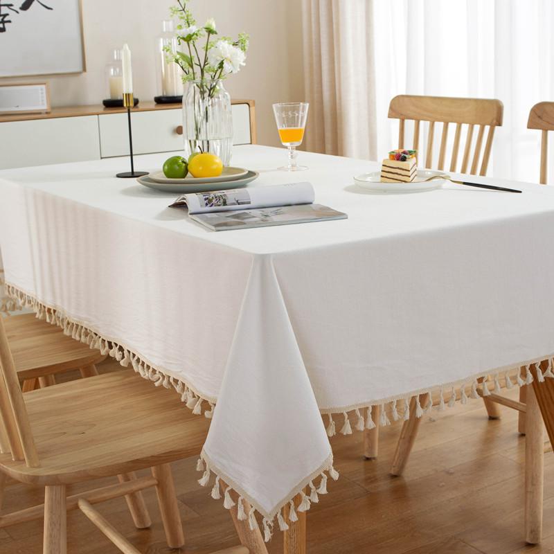Light Green Tassel Cotton Tablecloth Rectangle/Round Wedding Christmas Halloween Parties Kitchen Dinning Table Covers Decoration