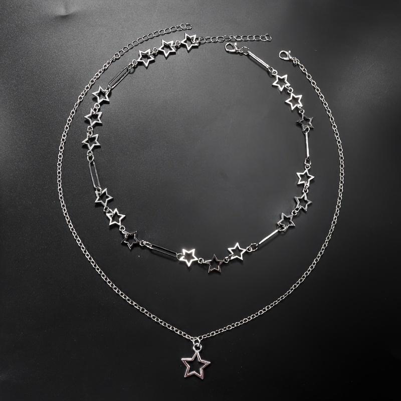 2pcs/set Y2K Star Necklace Set, Grunge Punk Cool Aesthetic Jewelry, Perfect Gift For Girls