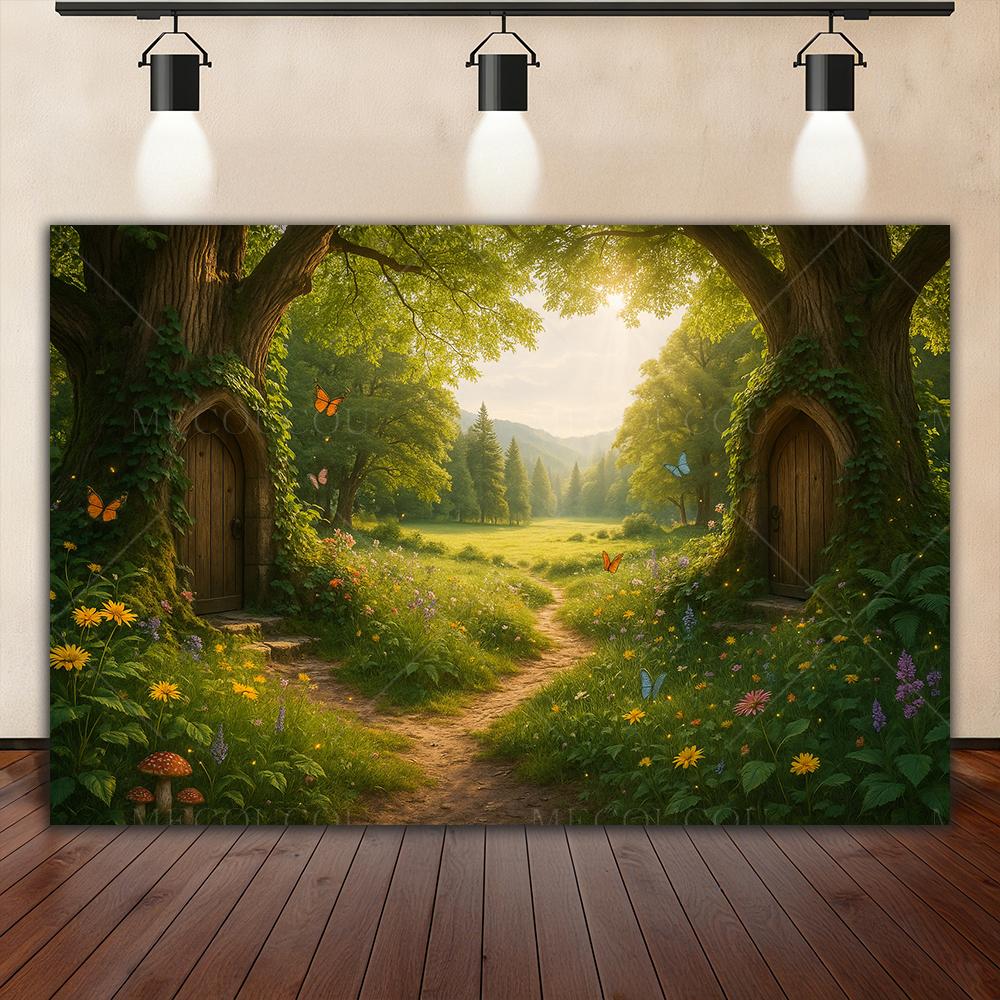 Dreamy Fairy Tale Forest Background, Natural Jungle Forest Wonderland Magic House, Children Birthday Party Photography Backdrop Vinyl 100X75cm