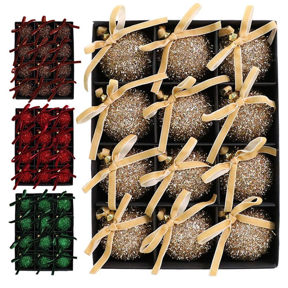 16Pcs Butterfly Bow Christmas Balls Round Christmas Hanging Pendant Christmas Tree Ornaments  Gifts