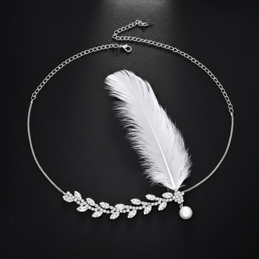 New Retro Feather Hairband with Rhinestone Feather Shape Leaf Headwear Hair Band Versatile Accessory