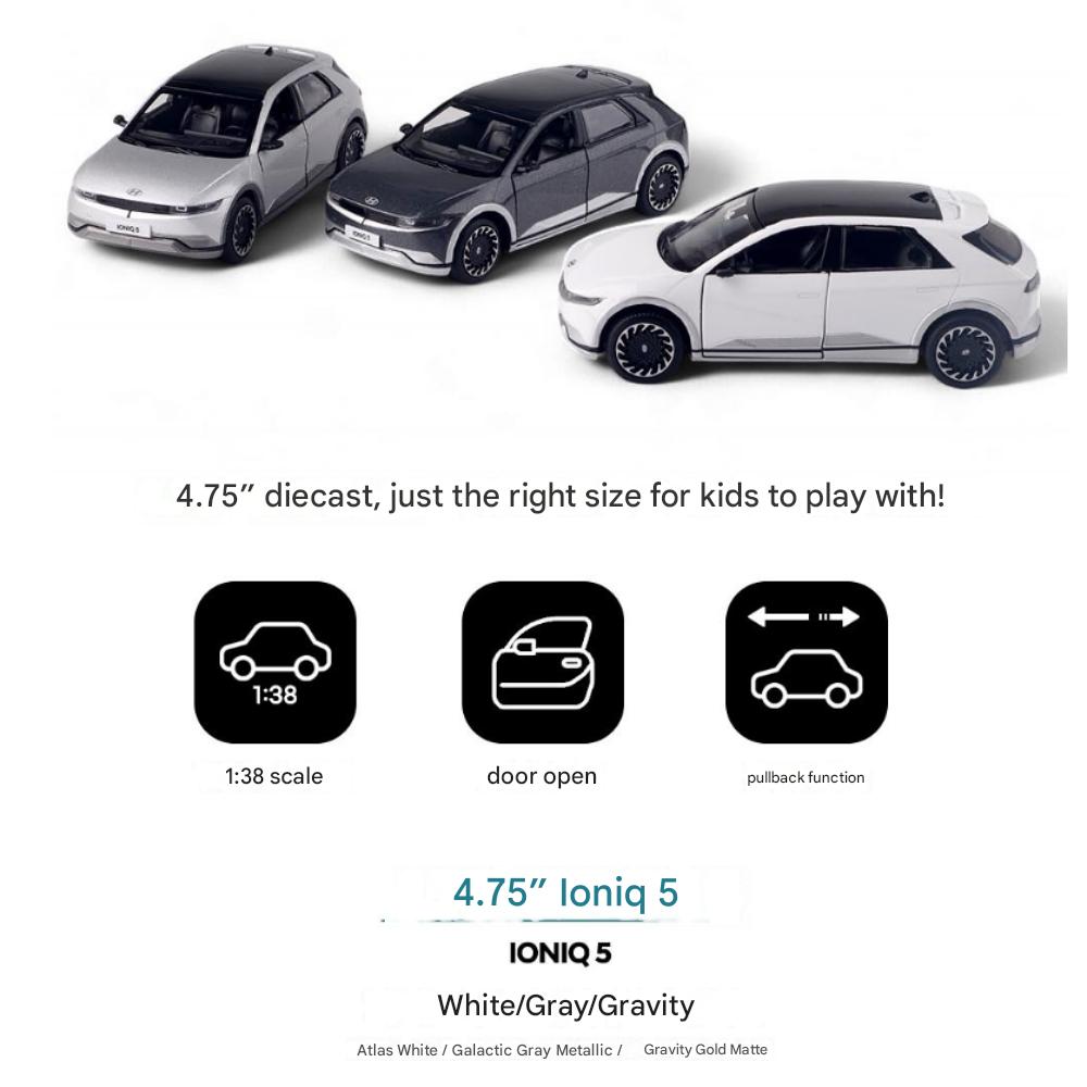 Hyundai Motor Car IONIQ5 Mini Diecast 1:38 Car, Option3Color, Pull Back Toy