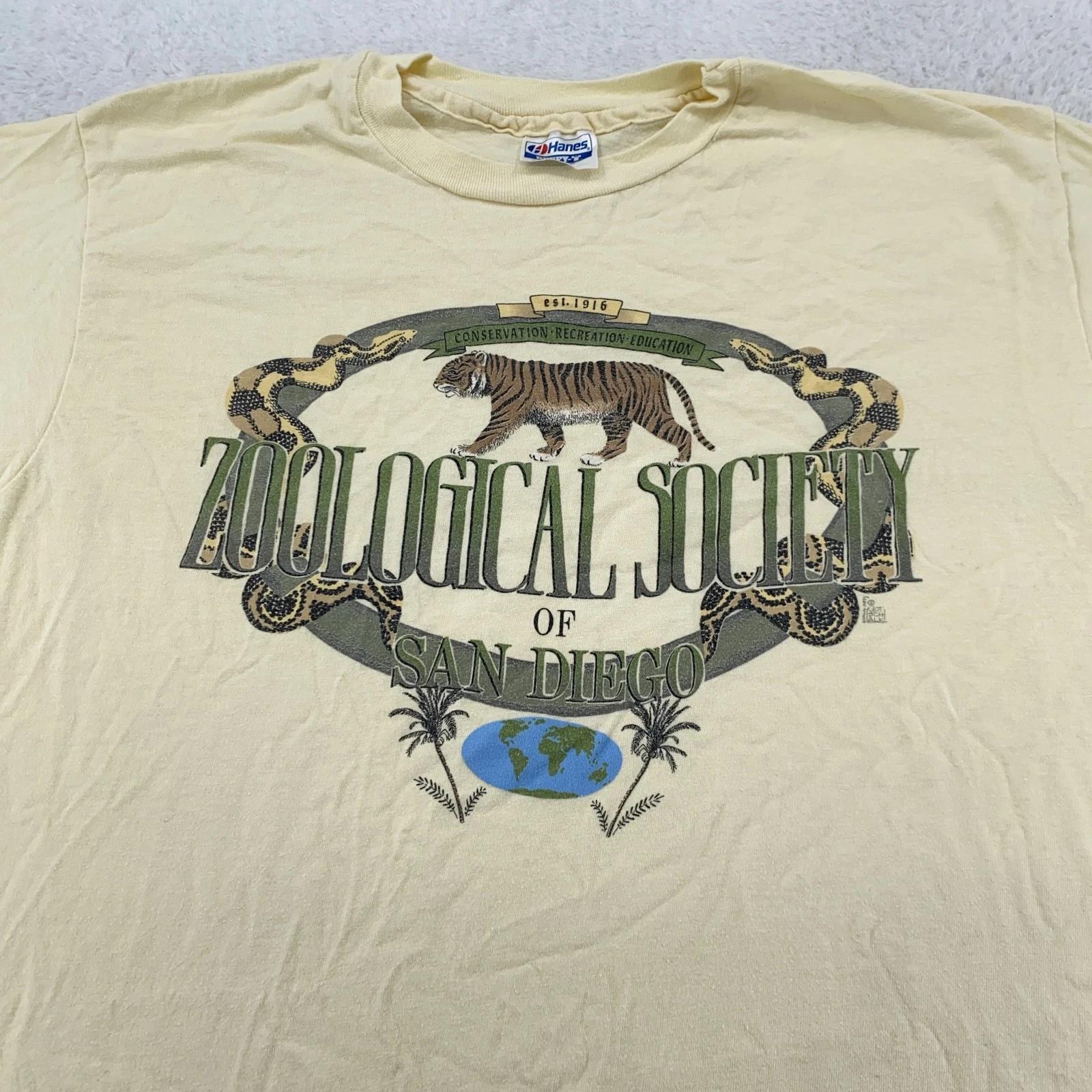 Vintage Zoological Society San Diego Shirt Mens Large Tiger Snake Nature USA 90s S