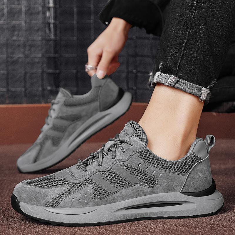 Leisure Mesh Breathable Top Layer Leather Men Sports Shoes Outdoor Mesh Hollowed Out Running Shoes Men Shoes