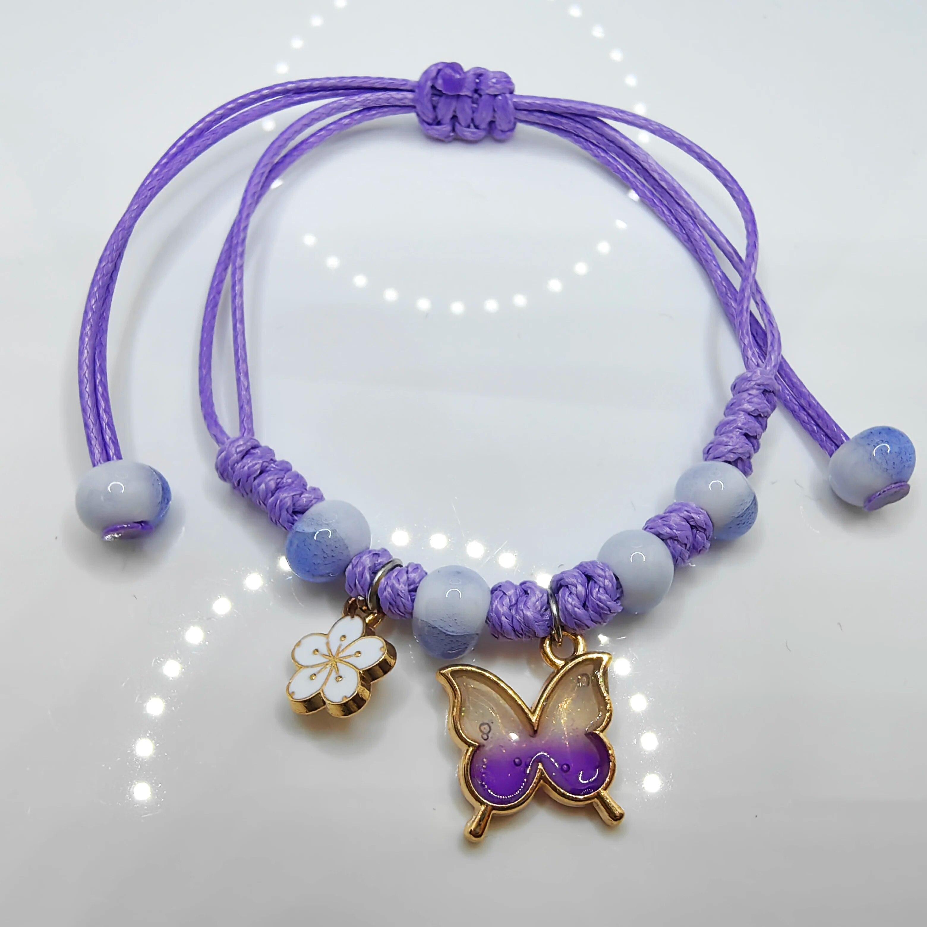 

Регулируемый красочный браслет с подвеской в ​​виде бабочки на удачу для женщин и девочек, подарки на день рождения для детей, очаровательные модные браслеты для пар фиолетовый