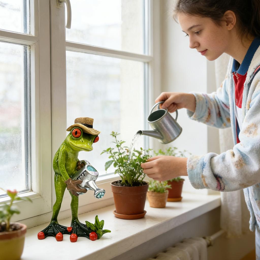 Watering A Creative Garden Sculpture, Flower Pot Decoration, Resin Craft Ornament.