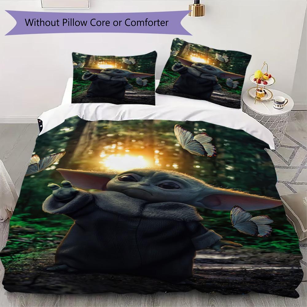 Grogu Butterflies Threepiece Set 1 Duvet Cover 2 Pillowcase Without Core Without Core Christmas Birthday Gift Soft And Comfortable