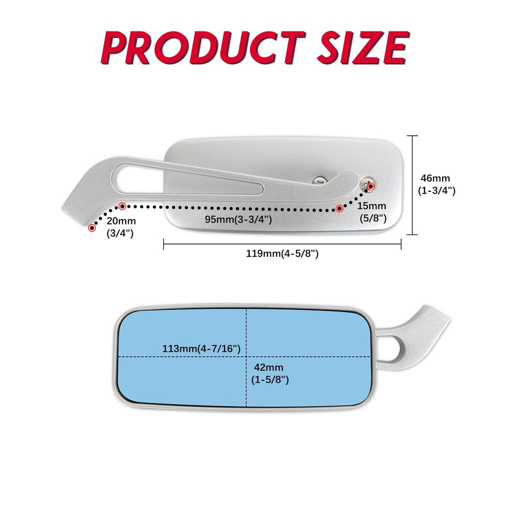 Motorcycle Mirrors 8mm 10mm Universal Rear View Side Mirrors Silver Square Mirror Left and