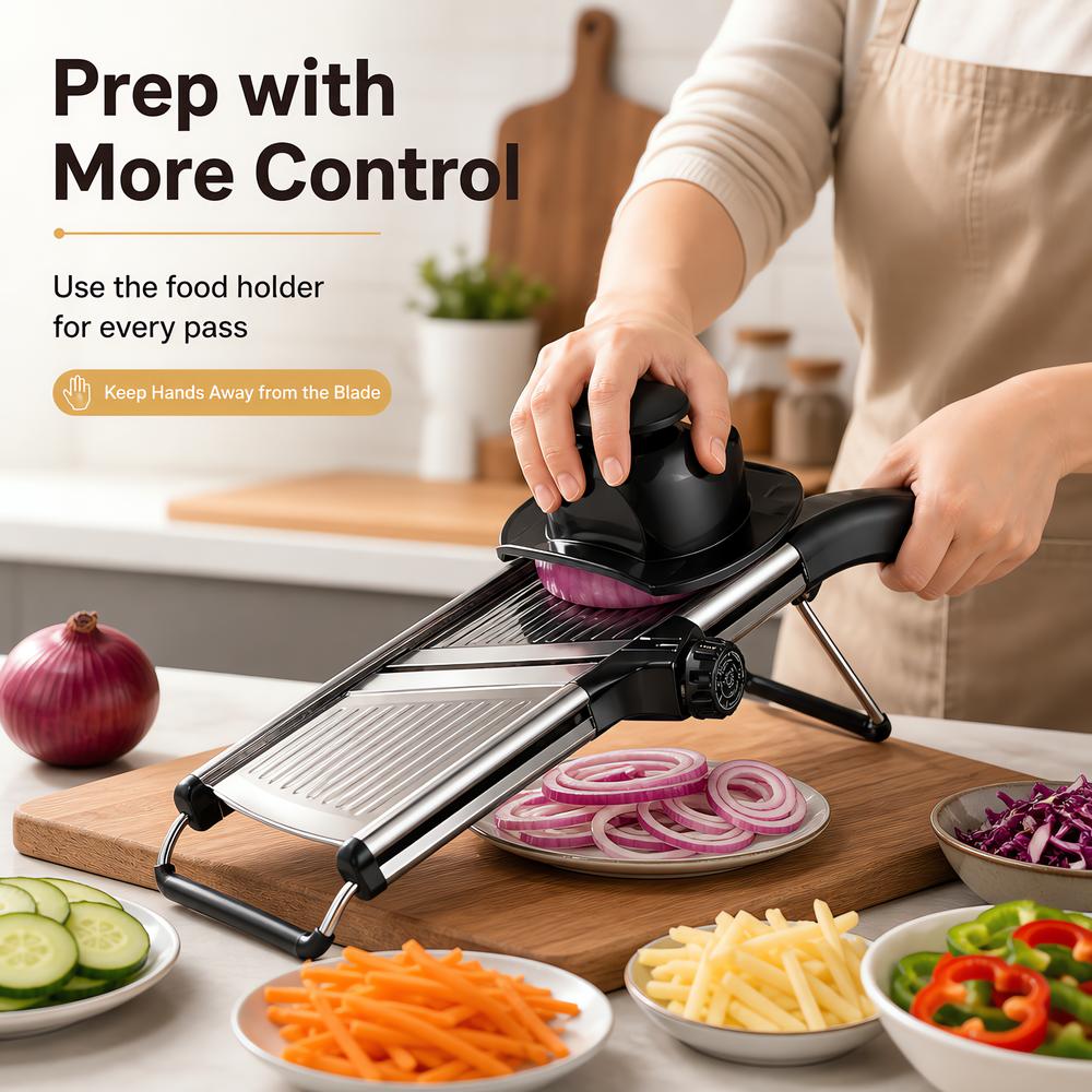 Adjustable Mandoline Slicer with Food Holder Stainless Steel Kitchen Vegetable Slicer Julienne Cutter Blade for Home Cooking 4
