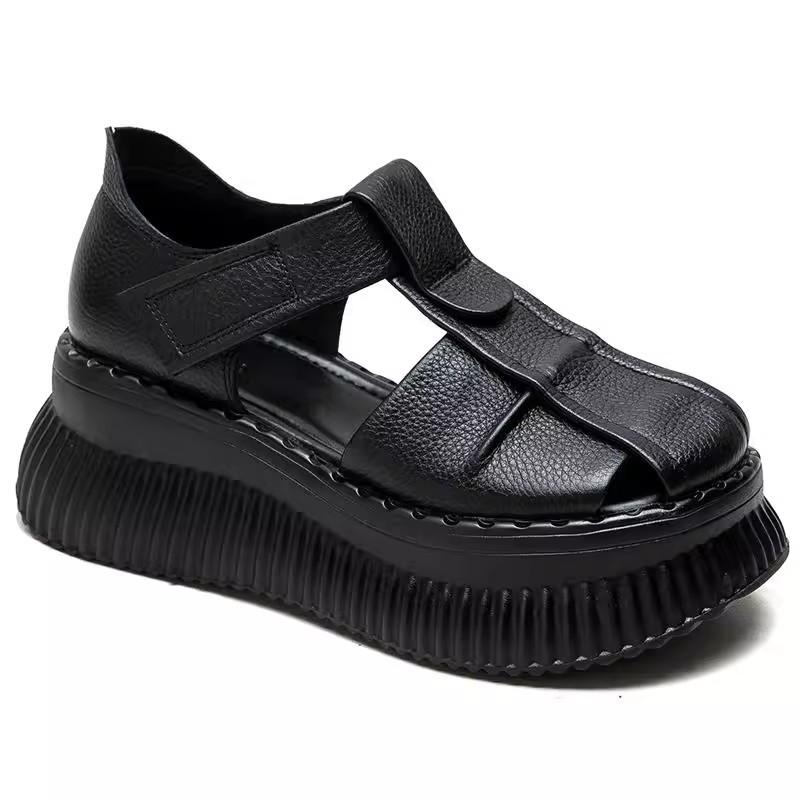 Summer Wear Muffin Thick-soled Leather Bag Head Sandals Women's Cowhide Retro Niche Design Women's Shoes