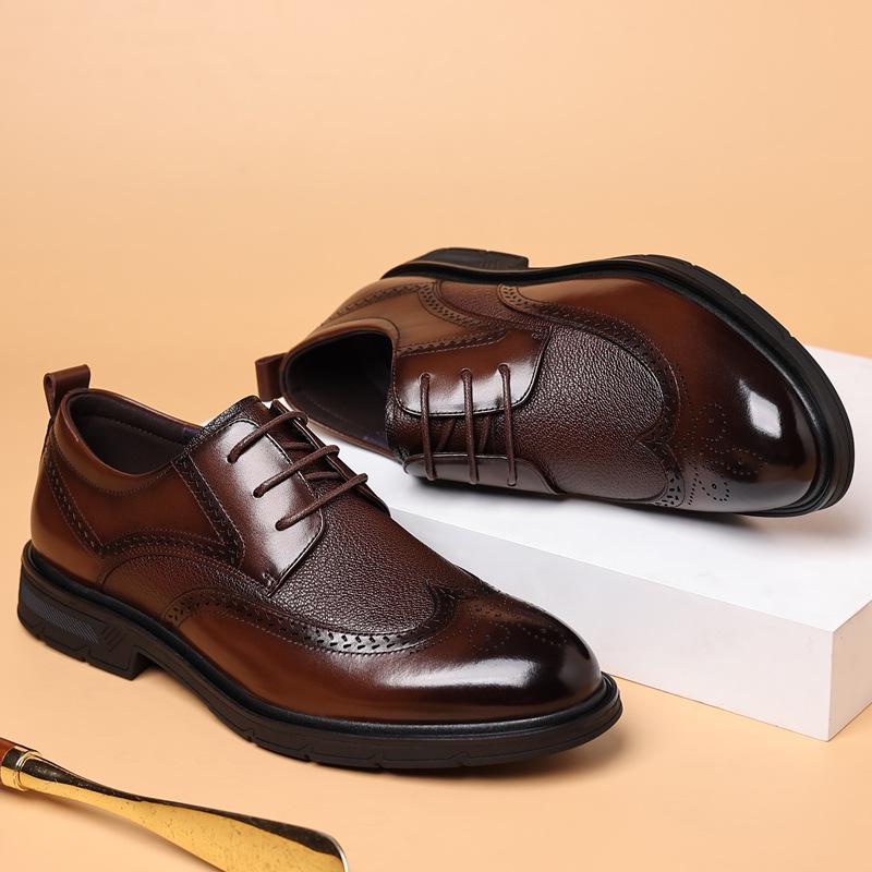 Men's Spring Business Brogue Leather Shoes - Genuine Leather Hollow Sandals