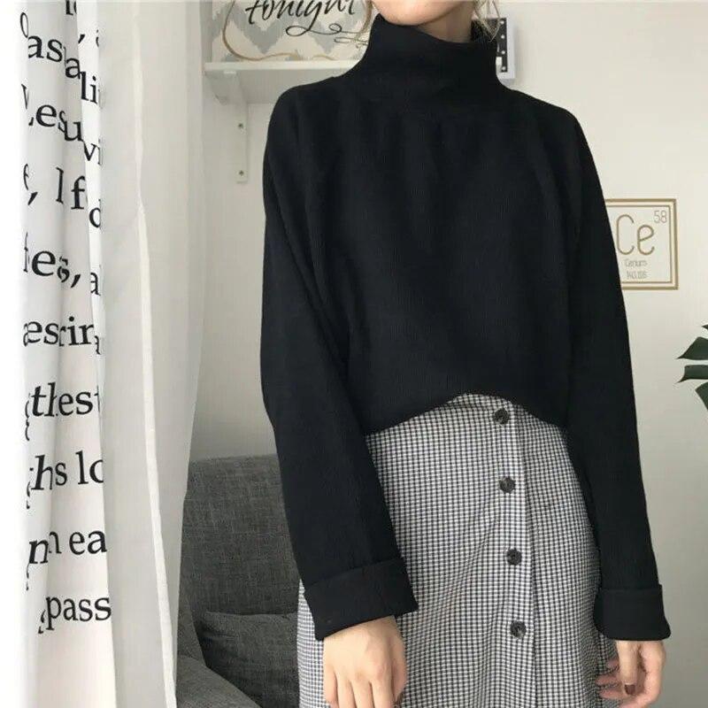Rollkragenpullover für Damen, warm, dünn, lockerer Strick, weißer Pullover, gestrickt, Basic-Oberteil, zieht kintwear Frühling und Herbst