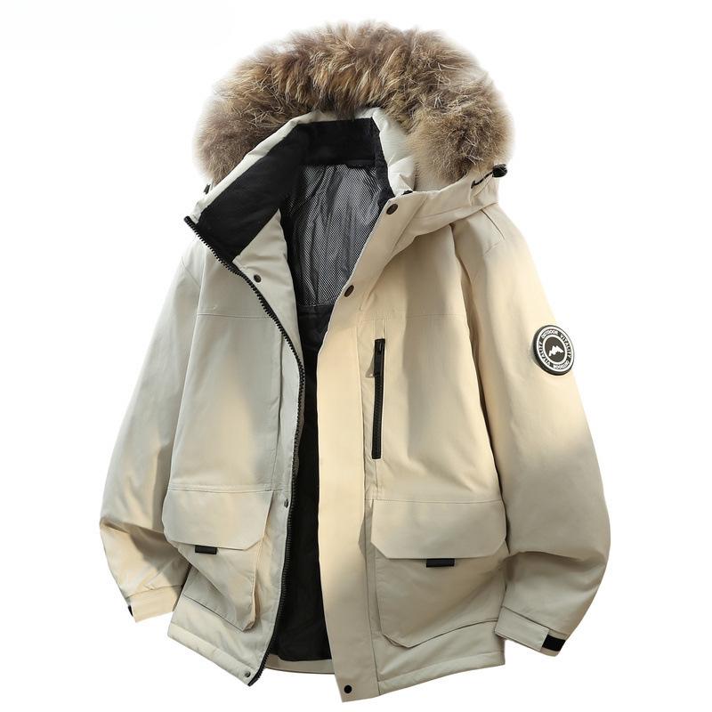Men s Trendy Plus Size Hooded Winter Jacket - Thick, Warm White Duck Down 3XL бежевый