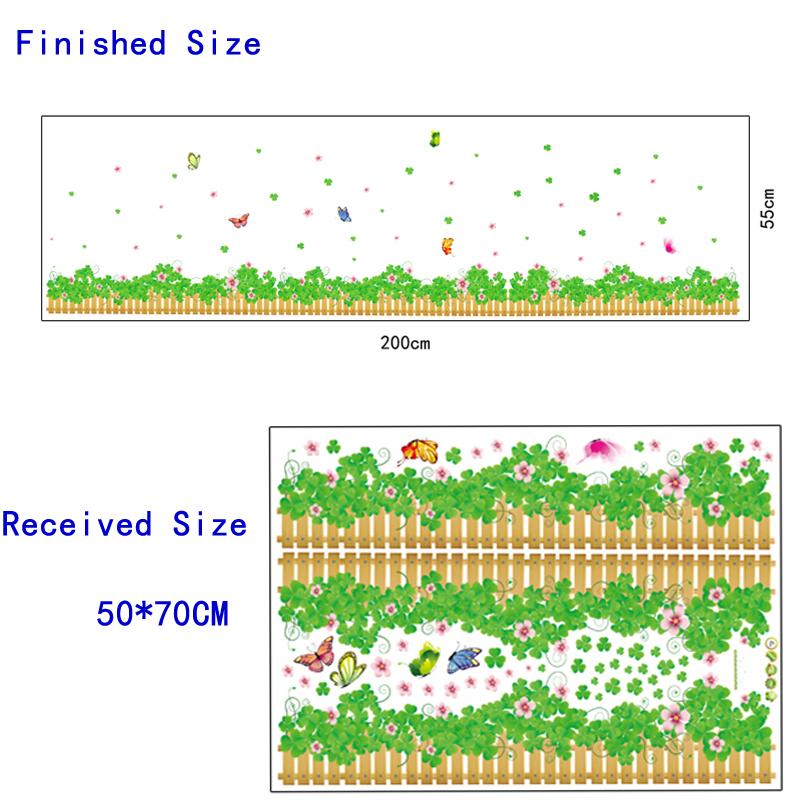 Green Grass Butterfly Foot Line Baseboard Corner Cover Wall Decal Stickers Home Decor