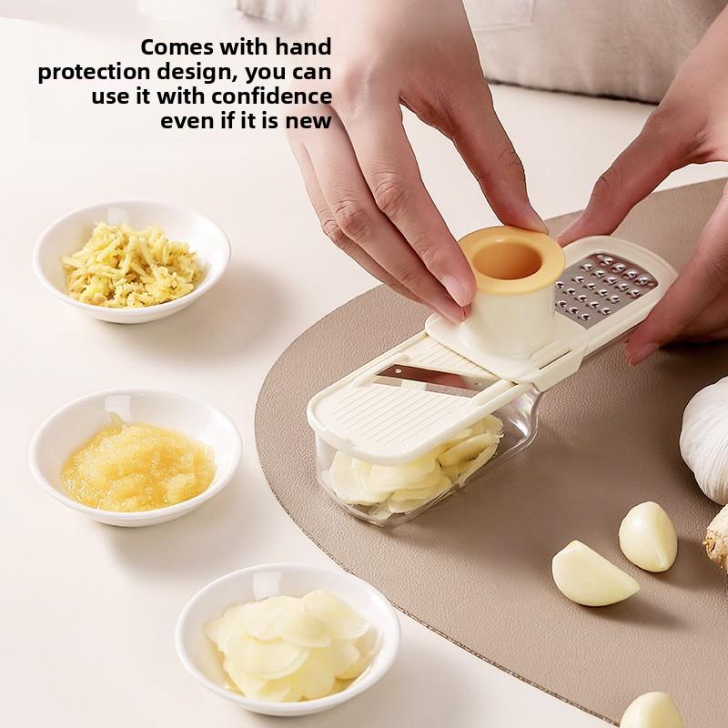 Three-in-One Ginger and Garlic Grinder - Kitchen Ginger and Garlic Masher with Guarded Hand Grater for Slicing and Dicing