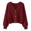 Suéter Holgado de Punto Trenzado Estilo Coreano para Mujer con Cuello en V - Cárdigan Retro para Otoño/Invierno
