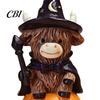 Unique Holiday Presents 2Pcs Halloween Highland Cow Witch Ornament, Resin Figurine with Hat Pumpkin Broom Fall Seasonal Displays & Skull, Cute