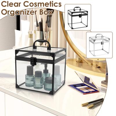 Kulturbeutel Reise-Schminkkoffer Aufbewahrungs-Organizer für Schminkwerkzeuge Kronenbox Transparenter Kosmetik-Koffer mit Schnallen Griff Acryl-Display-Koffer