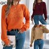 QICED Solid-color Hollowed-out Lantern Long-sleeved Pullover Sweater for Halloween Women's Clothing