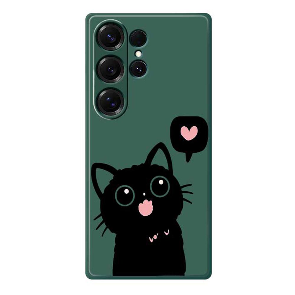 For Samsung Galaxy S25 Ultra Case Love Black Cat Pattern Printing Straight Edge TPU Phone Back Cover