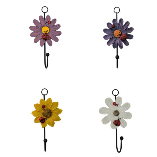 

4PCS Decorative Hook Flower Shape Single Hook Resin Petals Wrought Iron Strong Load Capacity Wall Hanger for Coats Scarves Keys