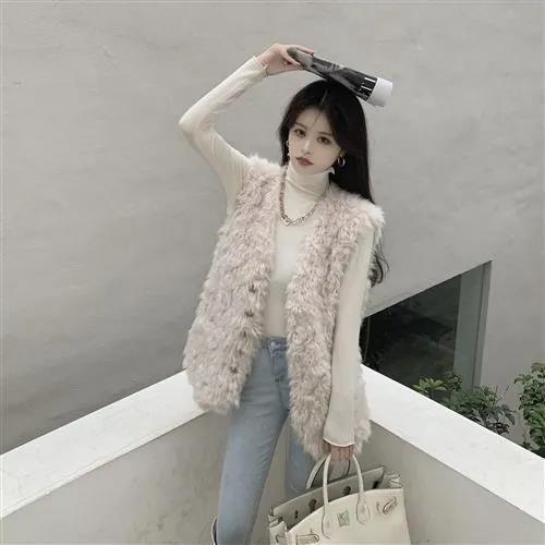 

Осень и зима новый меховой жилет женский имитация лисьего меха овечья шерсть жилет носить шерстяное пальто M suggestion [85-50kg] грязно-белый