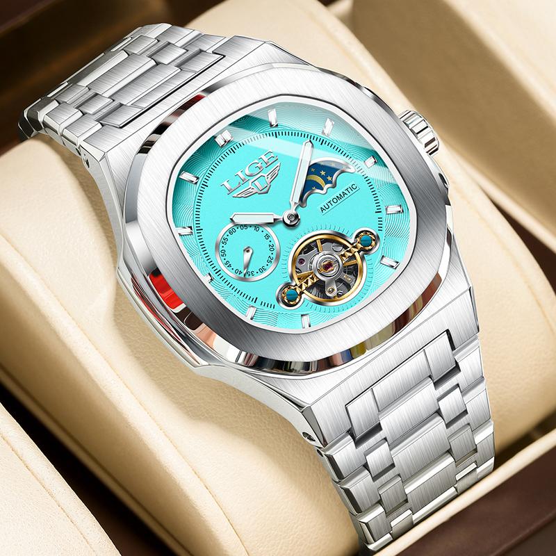 New Retro Automatic Mechanical Watch for Men Fashion Business Square Tourbillon Watch Men Luminous Waterproof Men's Watches
