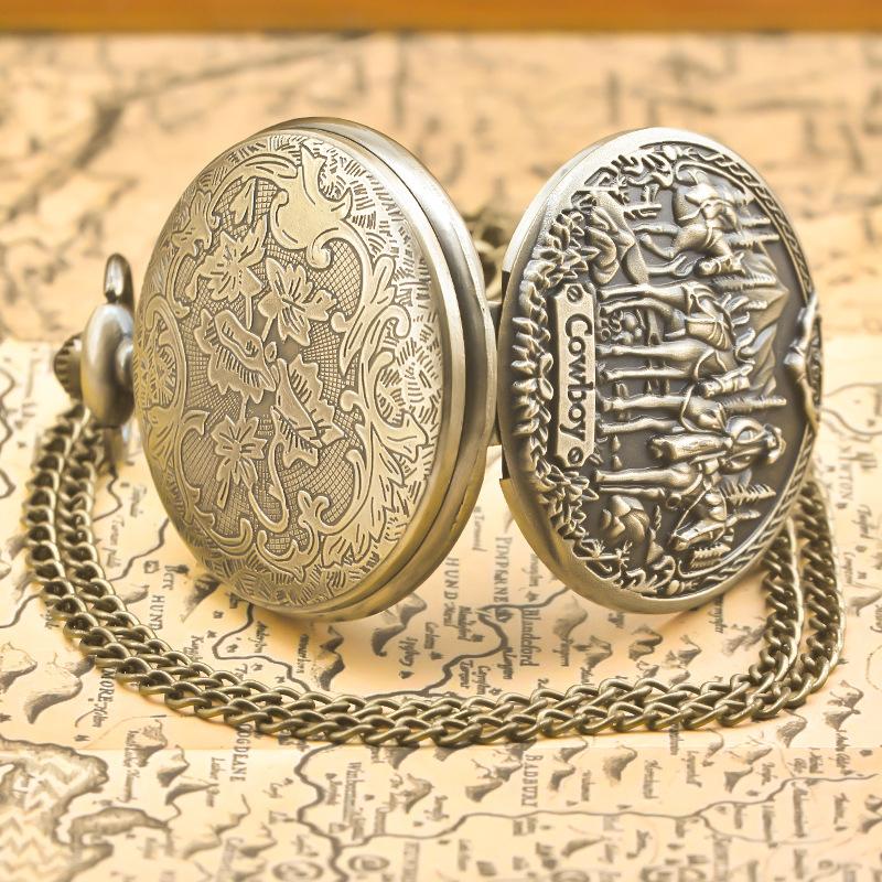 Classic Western Riding Cowboy Horse Quartz Pocket Watch Retro Men's Women's Necklace Pendant Gift